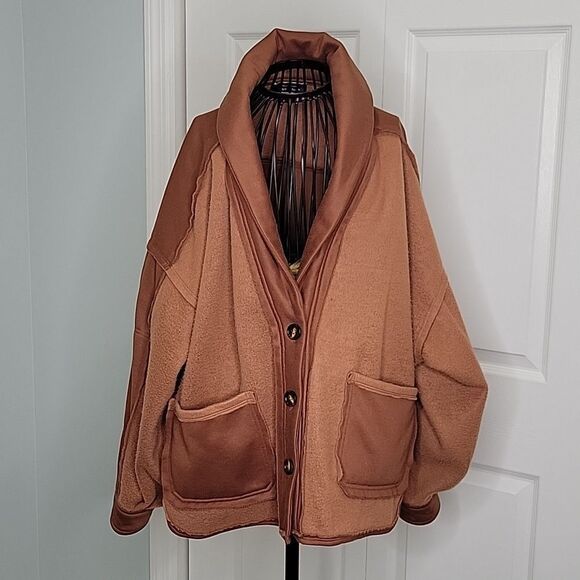 Blue Blush Brown Fleece Oversized Jacket Size Medium - Picture 2 of 9